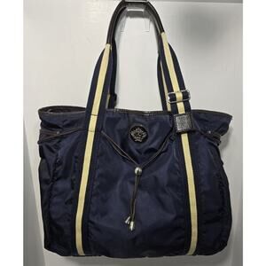 OROBIANCO Nylon Tote Bag Navy w/ Navy/beige webbing & Leather Trim Lg Made Italy